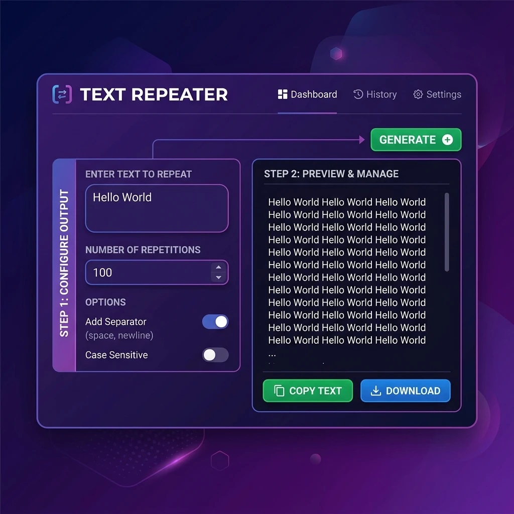 How to use Text Repeater step-by-step user interface configuration guide