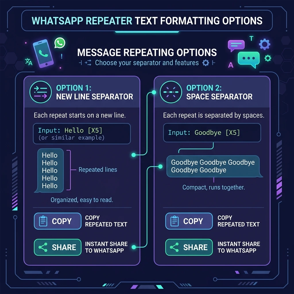 Comparison of line breaks vs space separators for WhatsApp text messages